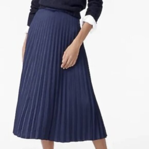 J Crew Gwyneth Pleated Slip Midi Skirt  Navy Blue - Picture 1 of 4